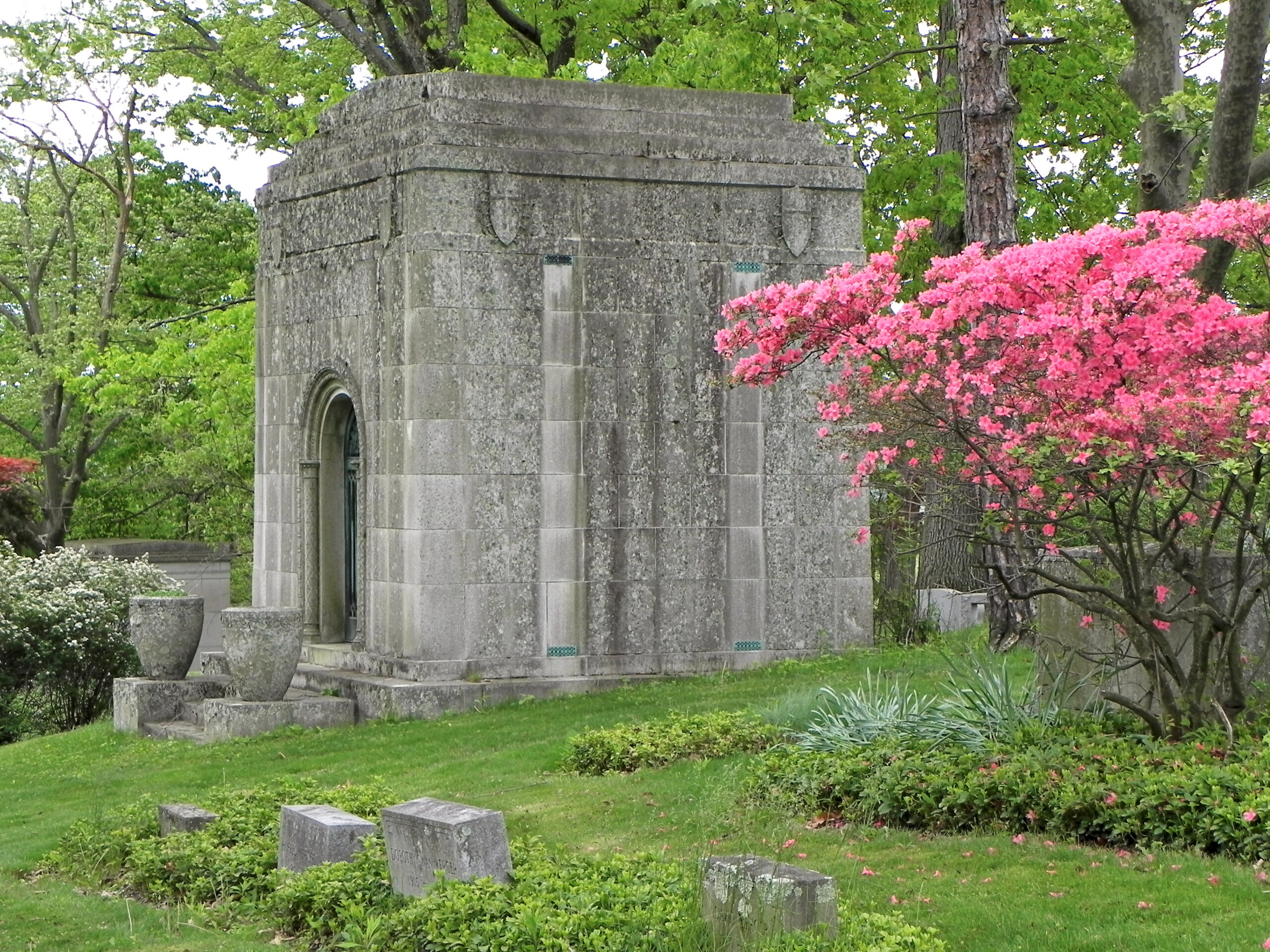 McKinney mausoleum and pink azalea